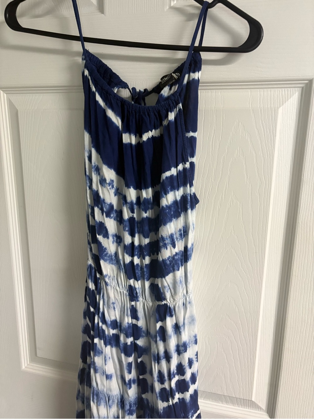 Blue and White Tie-Dye Spaghetti Strap Maxi Dress